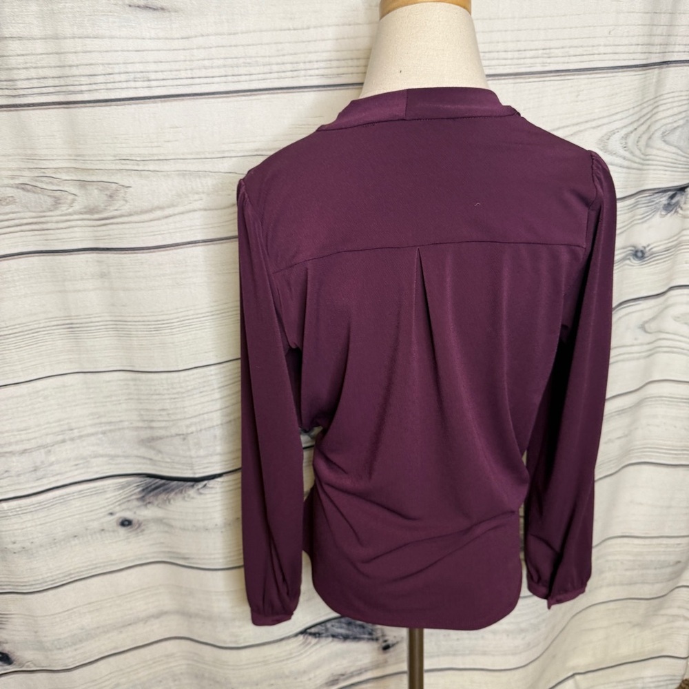 White House Black Market Deep eggplant Purple faux Wrap Blouse - Picture 2 of 3